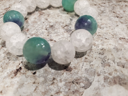Fire Agate and white quartz gemstone bead bracelet
