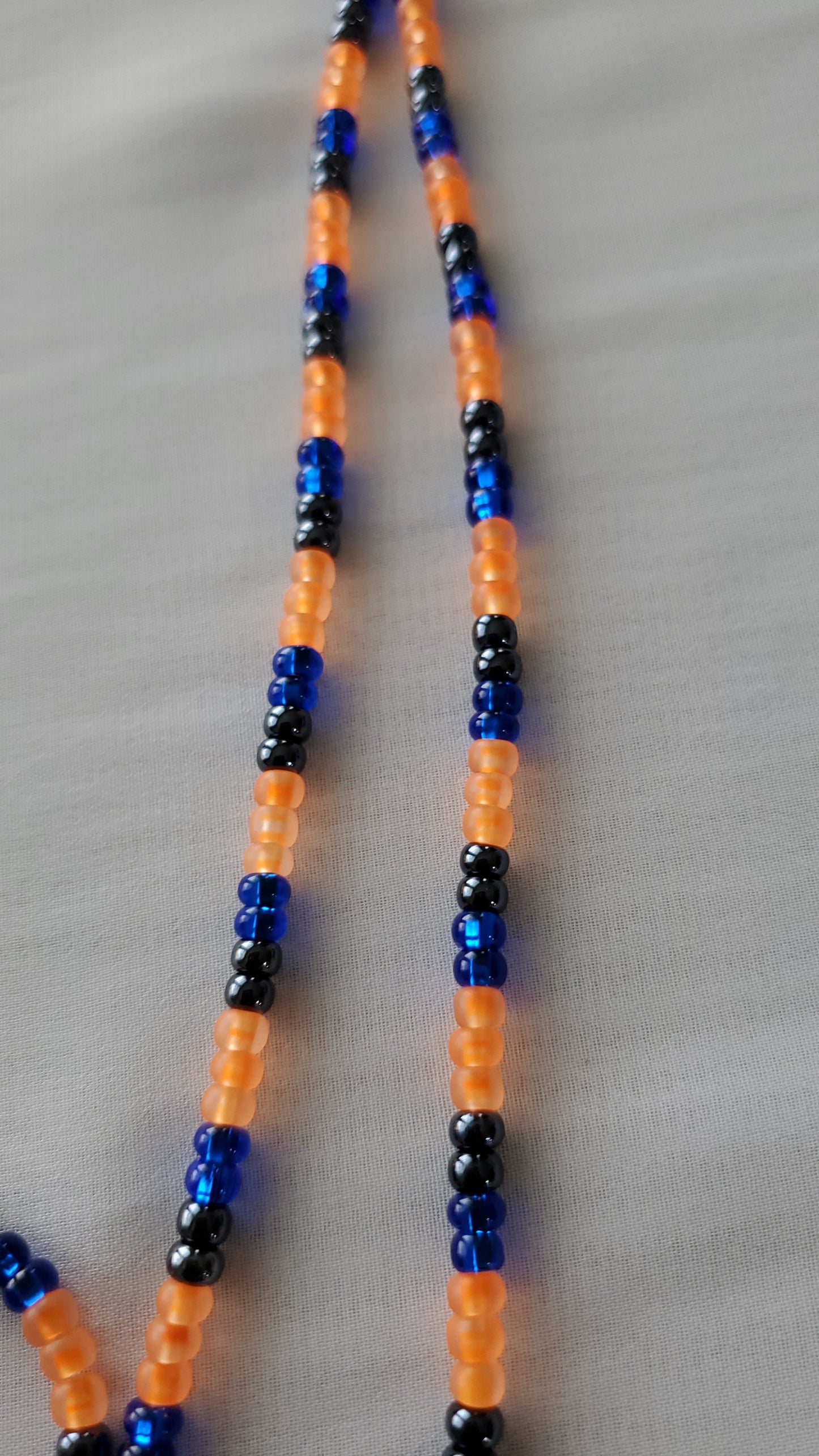 Orange, blue and graphite color waistbead