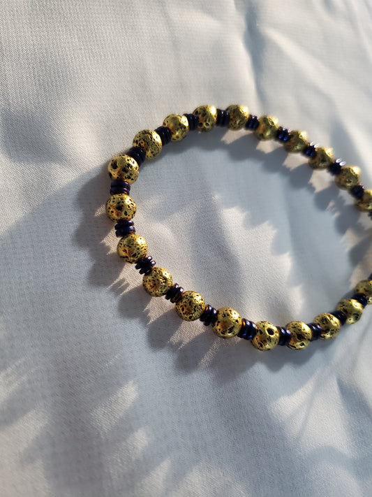 Gold lava mixed mens beaded bracelet