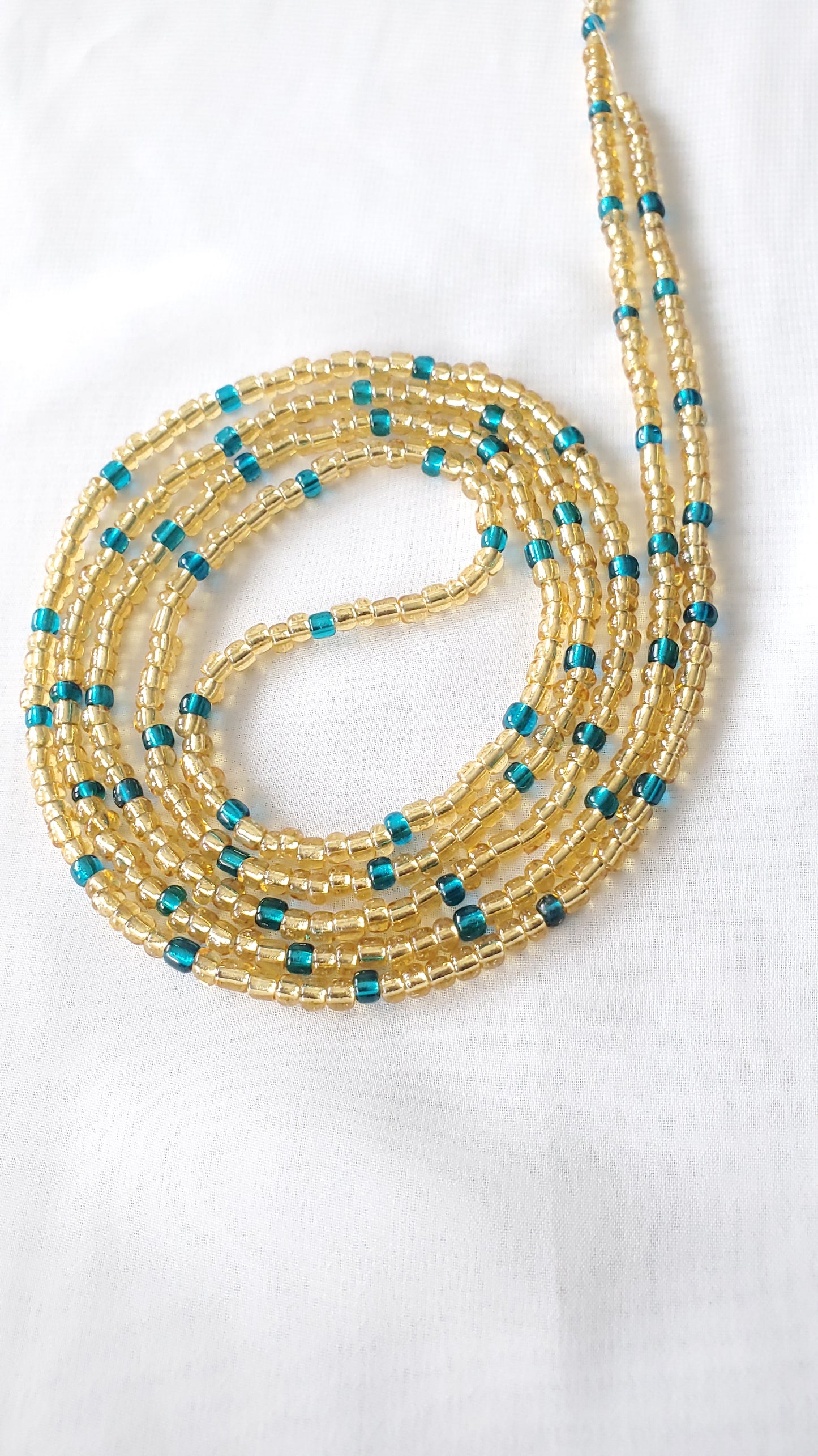 Handcrafted Gold and Blue Waistbead