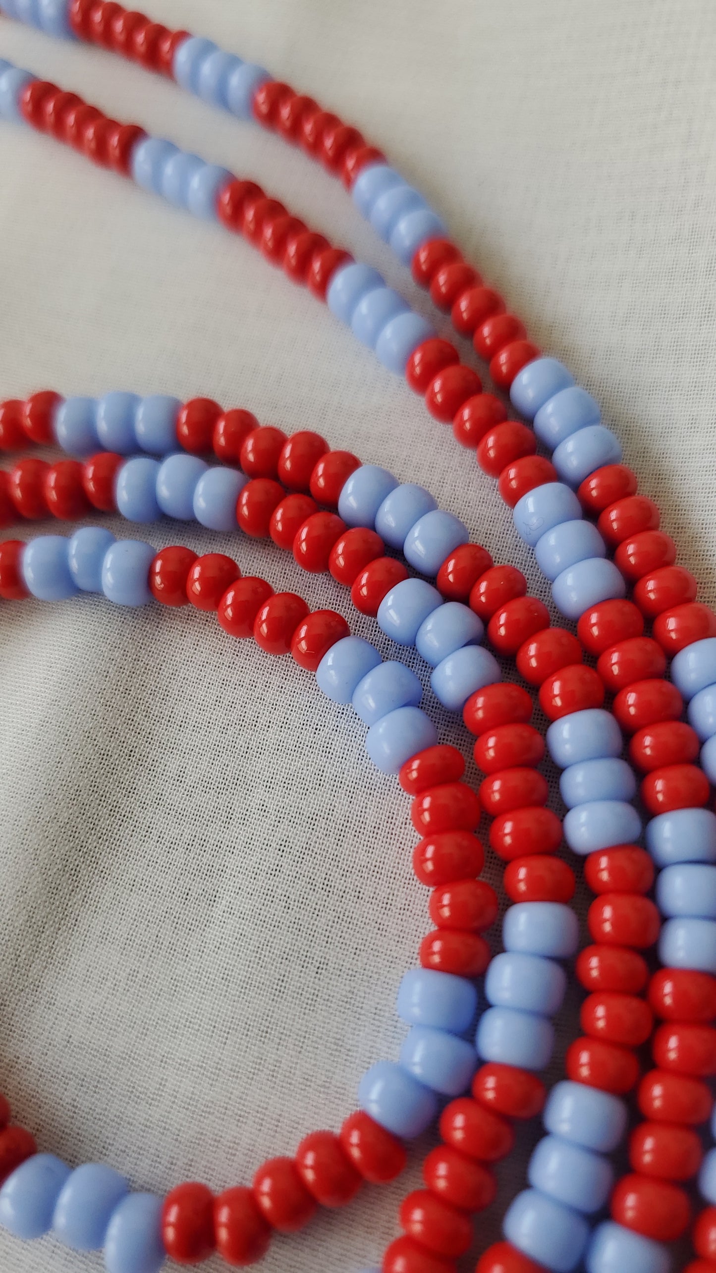 Handcrafted Red and Periwinkle Blue Waistbead