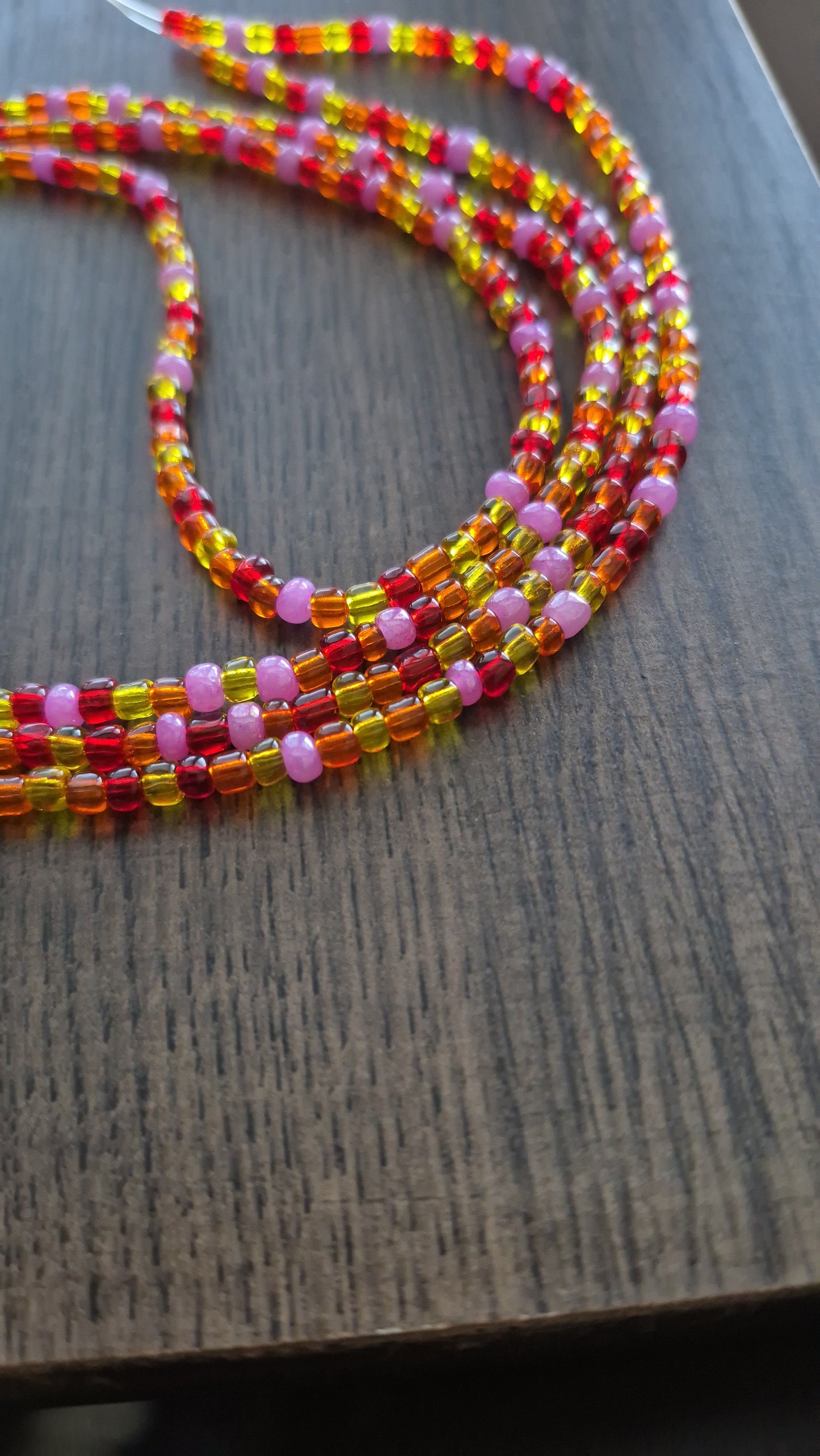 Handcrafted Orange, pink, yellow Tie Waistbead - Tie On Design