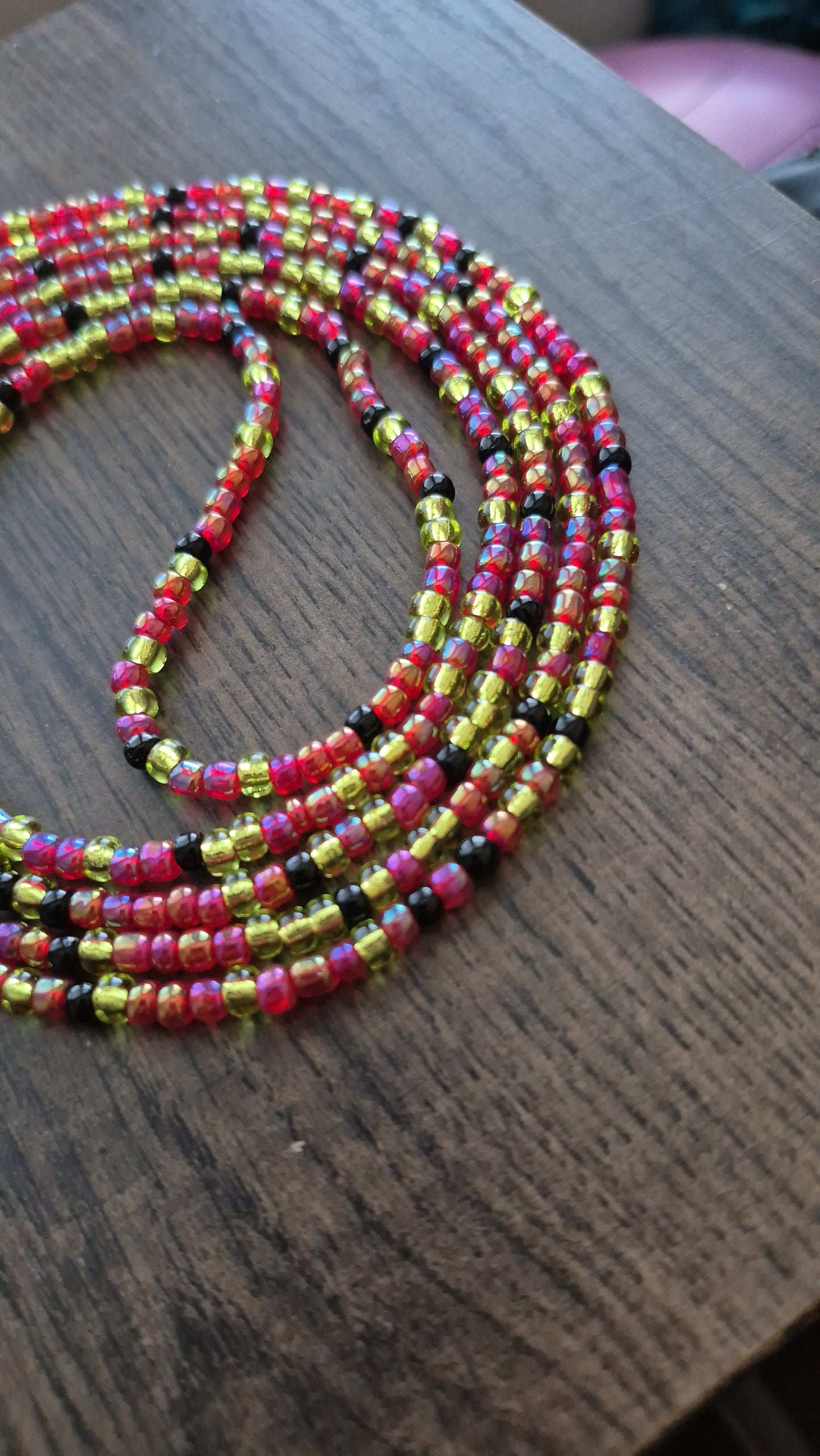 Handcrafted Red, green and black Tie-on Waistbead