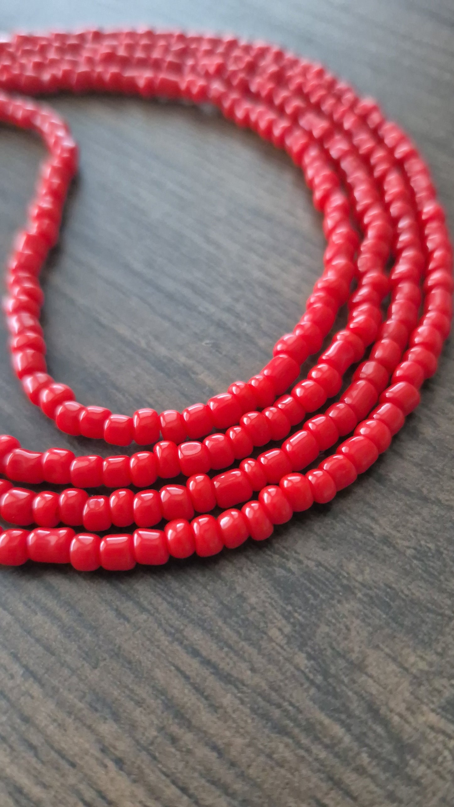 Handcrafted Solid Red Tie Waistbead - Tie On Design
