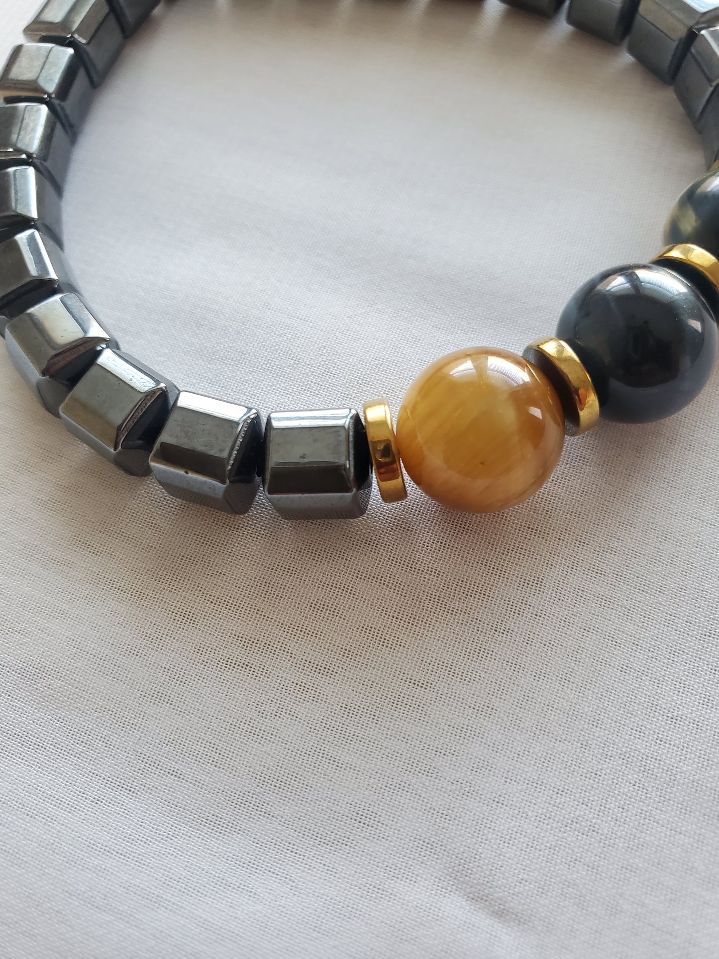 Men's Hematite and blue Tiger's Eye Bracelet for Daily Stress Relief