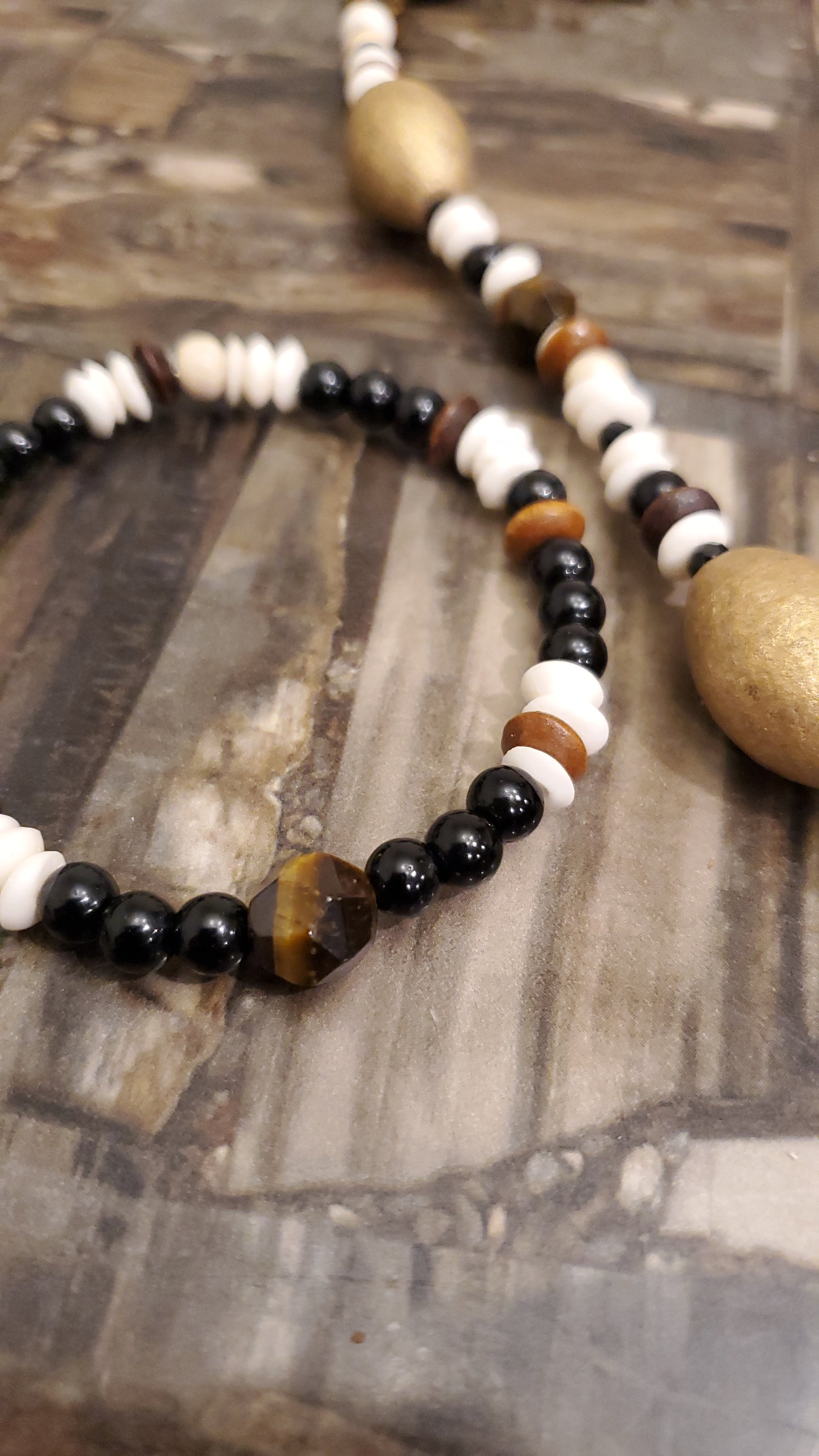 Mens brown mixed beaded necklace and bracelet set