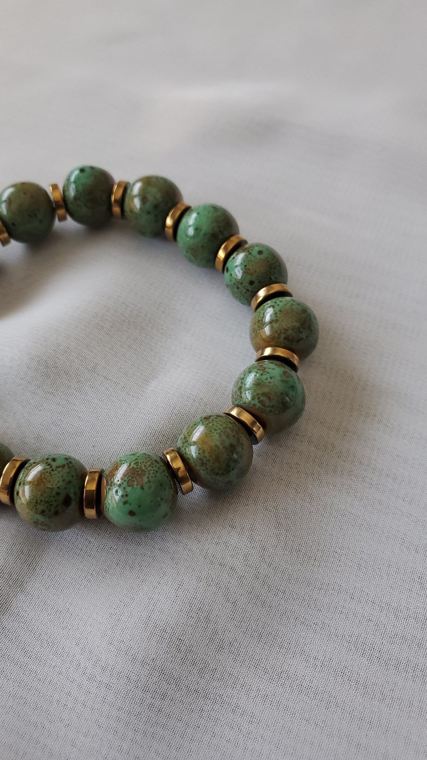 Green Ceramic Beaded Bracelet for Women with Gold Plated Spacers birthday gift colorful bracelets