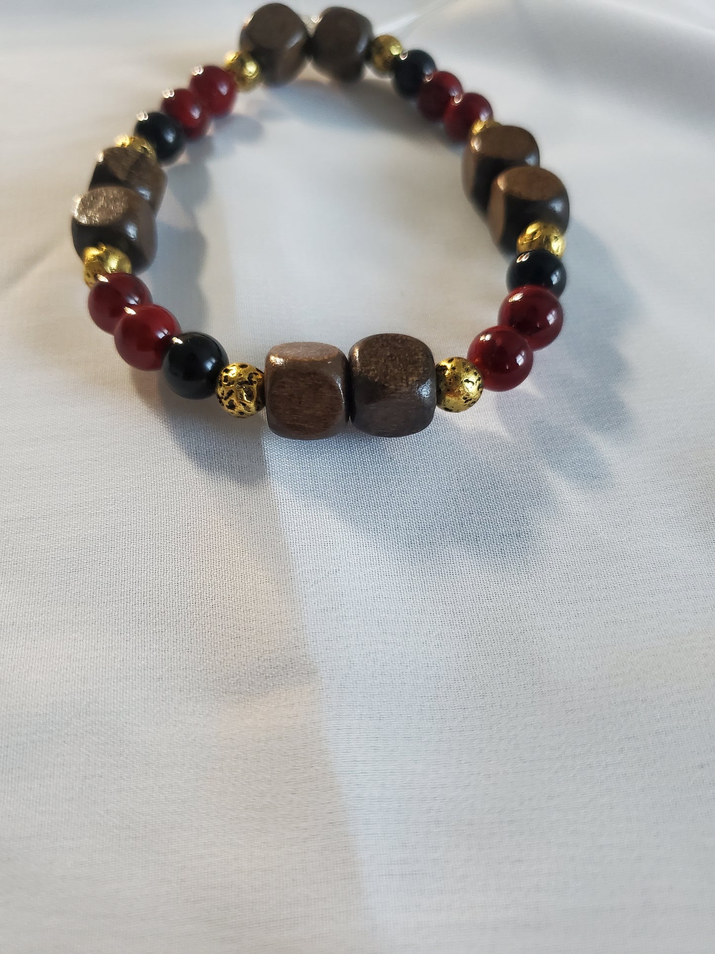 Black Agate, Red Quartz and Gold Beaded Bracelet for Men - Fashion Accessory, Handmade with Tracking Information grounding bracelets