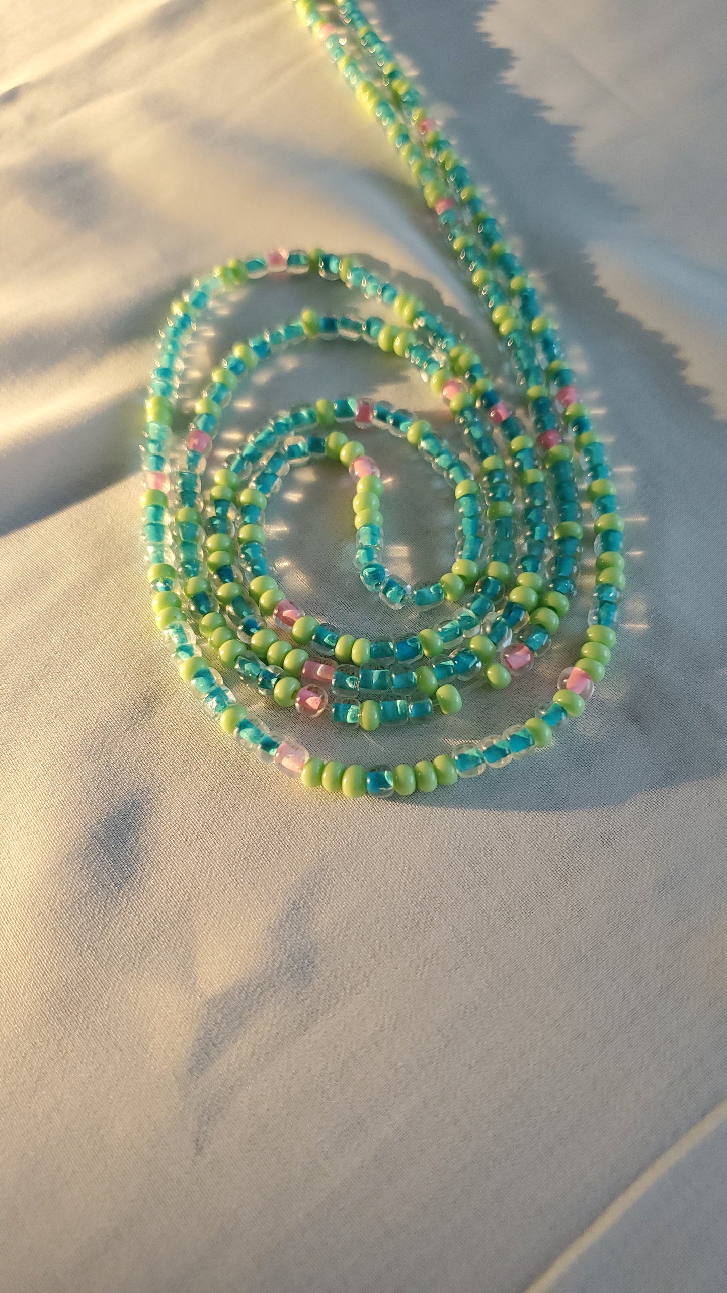 Green, blue and pink waistbead