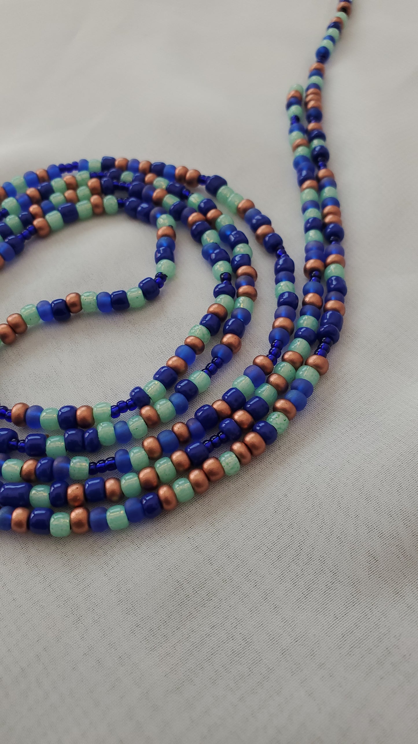 Blue, teal and copper waistbead