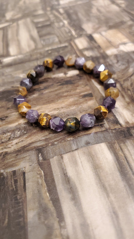 Brown Tiger Eye and Amethyst Men's Bracelet
