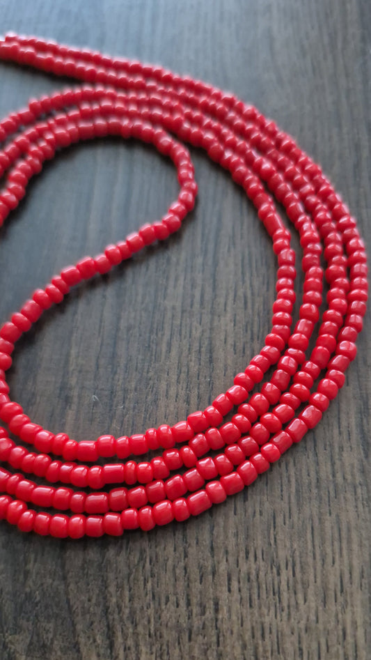 Handcrafted Solid Red Tie Waistbead - Tie On Design