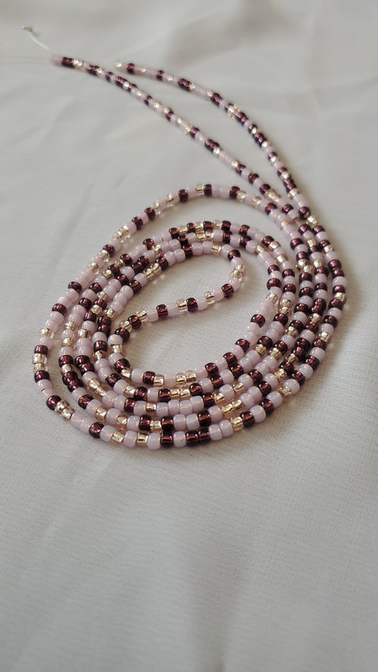 Amethyst purple, light gold and pink waistbead