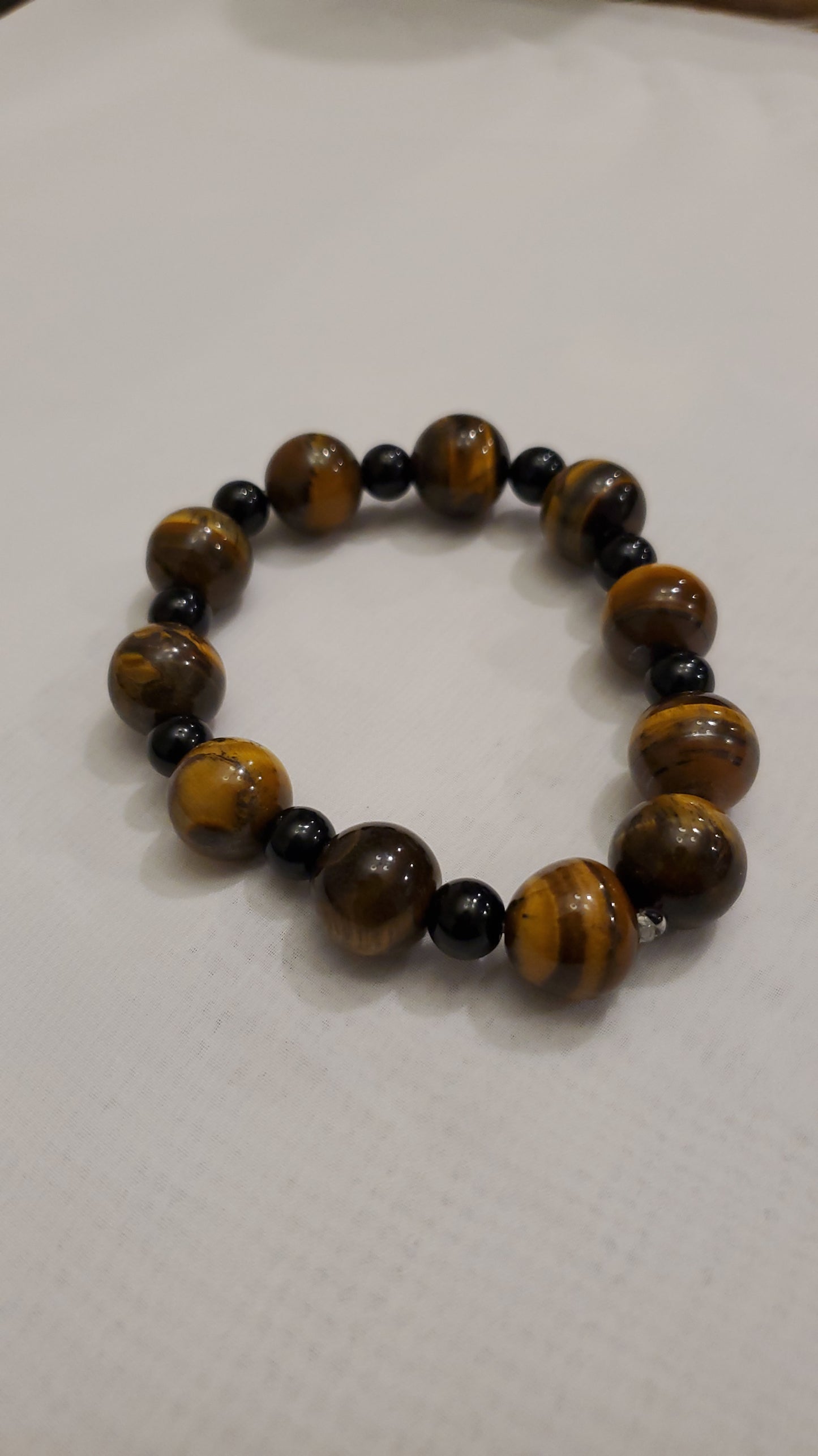 Men's Brown Tiger Eye and Black Agate Bracelet with Full Pattern