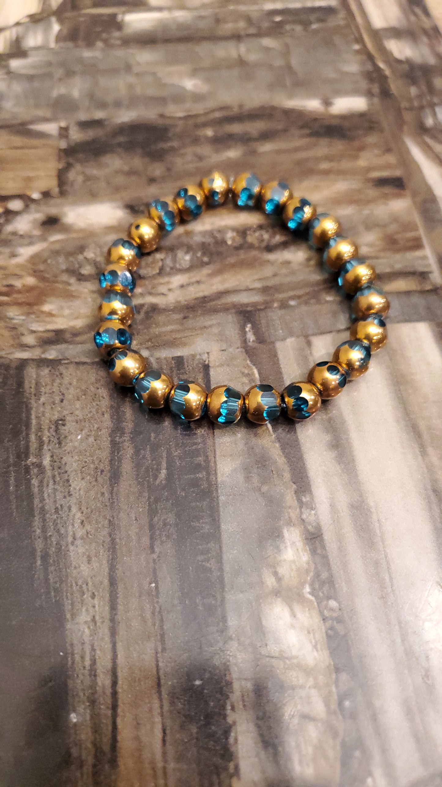 Gold Painted Teal Glass Beads for Women - Fashion Accessory colorful bracelets birthday gift blue fashion jewelry