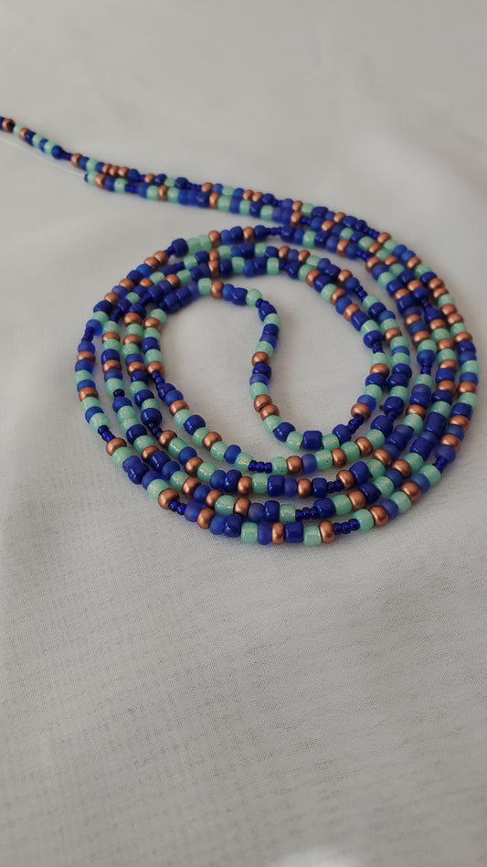 Blue, teal and copper waistbead
