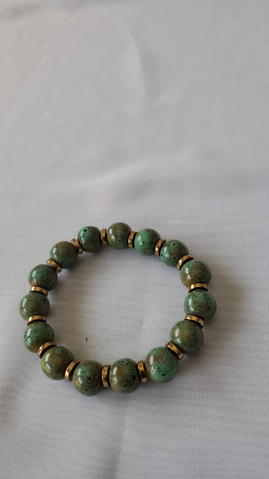 Green Ceramic Beaded Bracelet for Women with Gold Plated Spacers birthday gift colorful bracelets