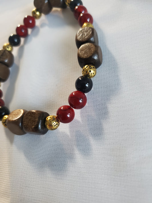 Black Agate, Red Quartz and Gold Beaded Bracelet for Men - Fashion Accessory, Handmade with Tracking Information grounding bracelets