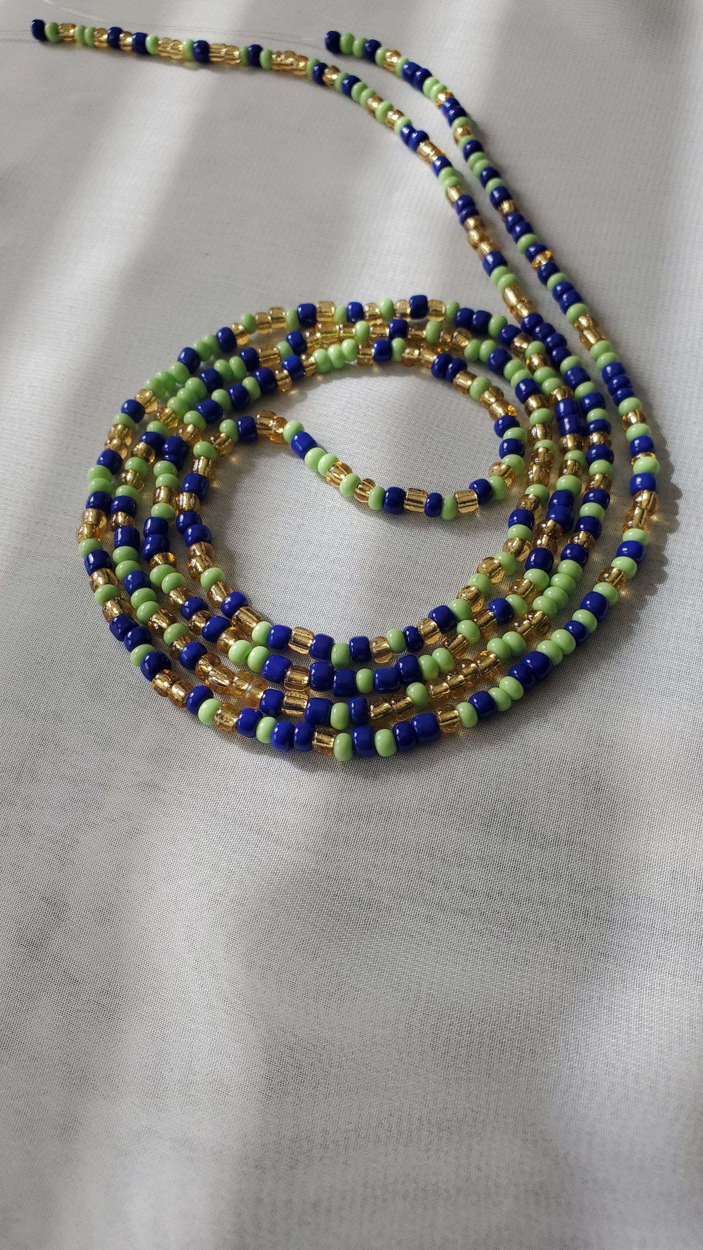 Lime Green, blue and gold handcrafted waistbead