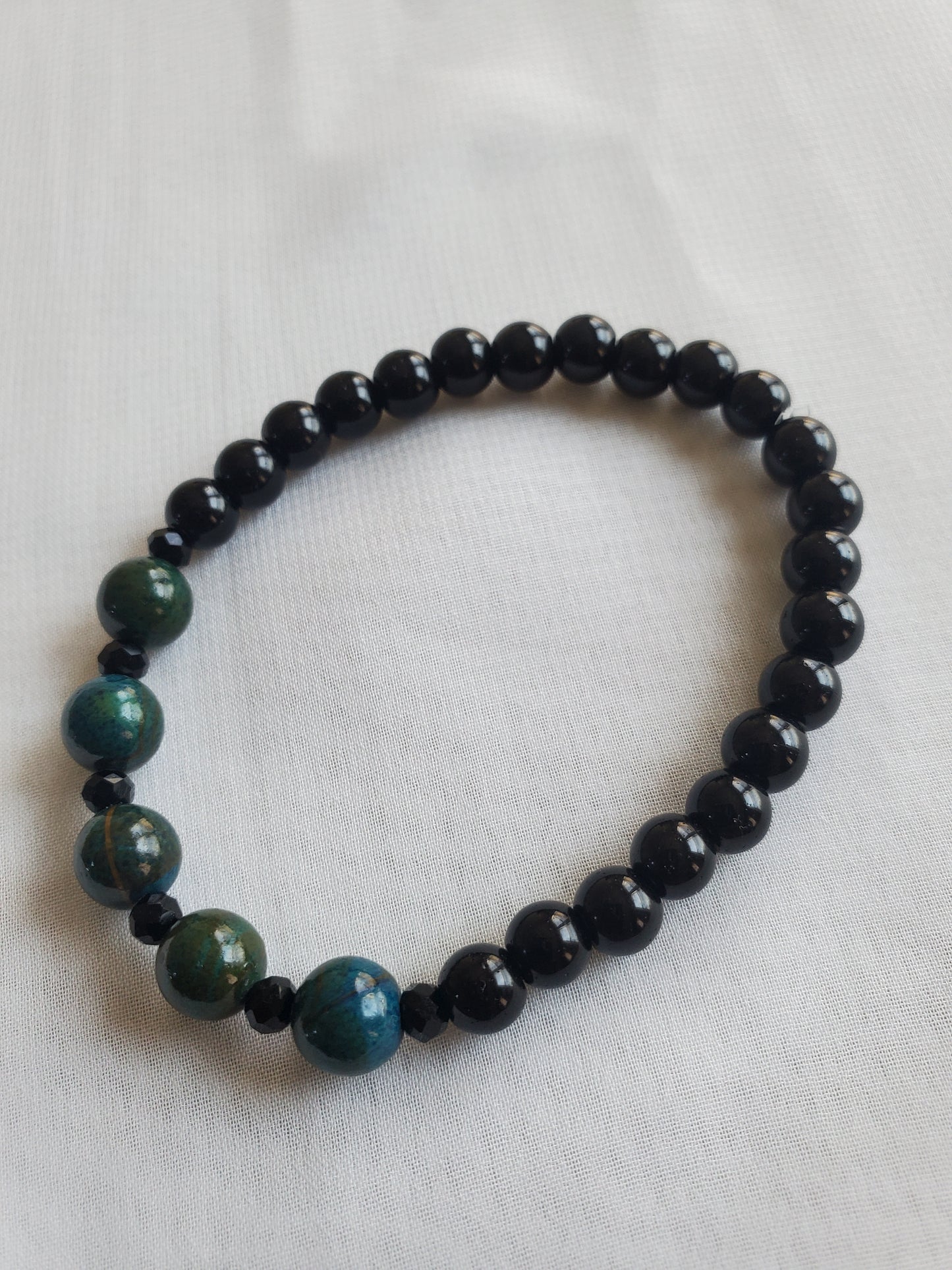 Handmade Black Agate and Blue Imperial Jasper Beaded Ball Bracelet for Women - Semi-Stretch Accessory colorful bracelets bea bracelet blue beads