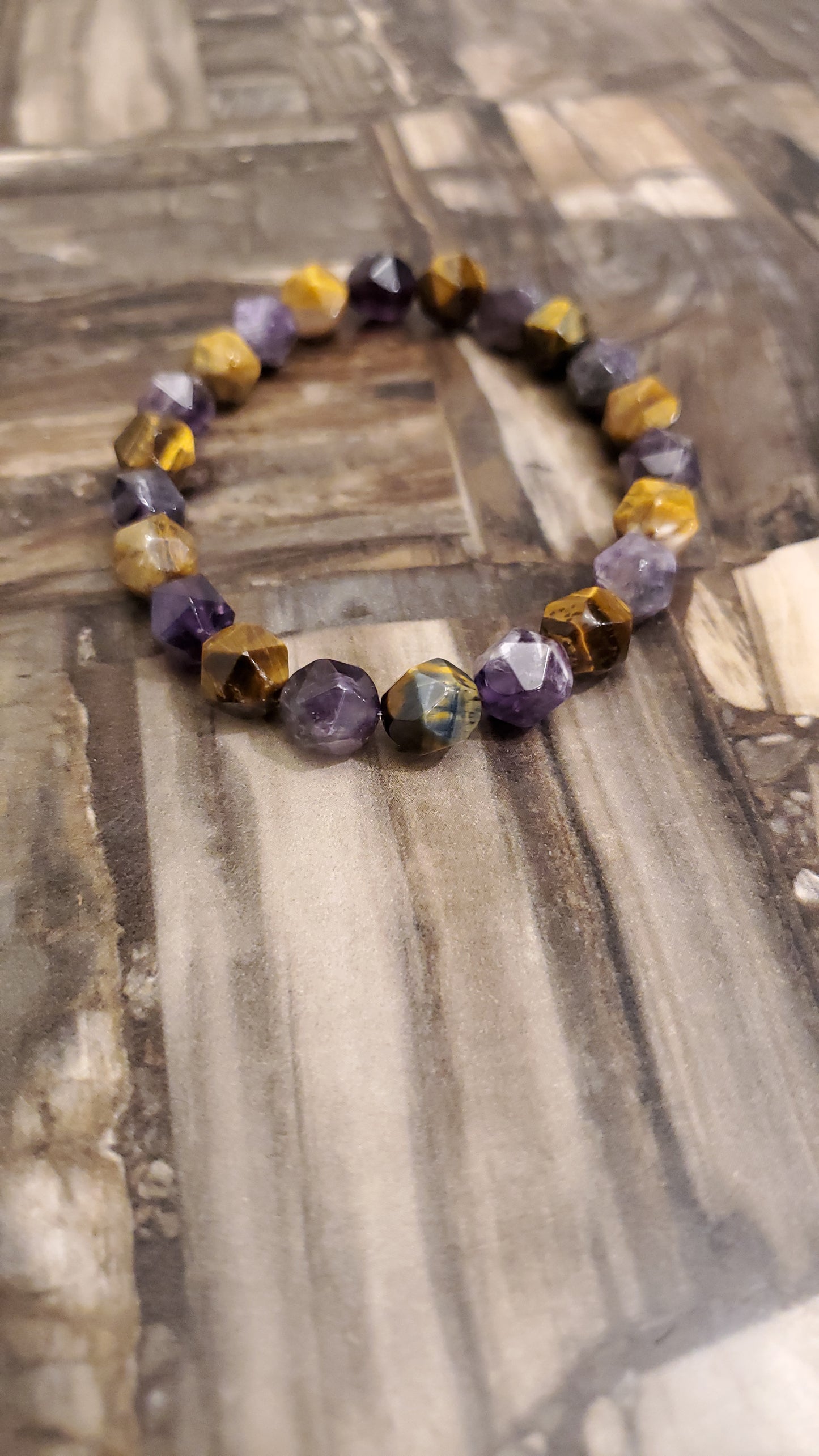 Brown Tiger Eye and Amethyst Men's Bracelet