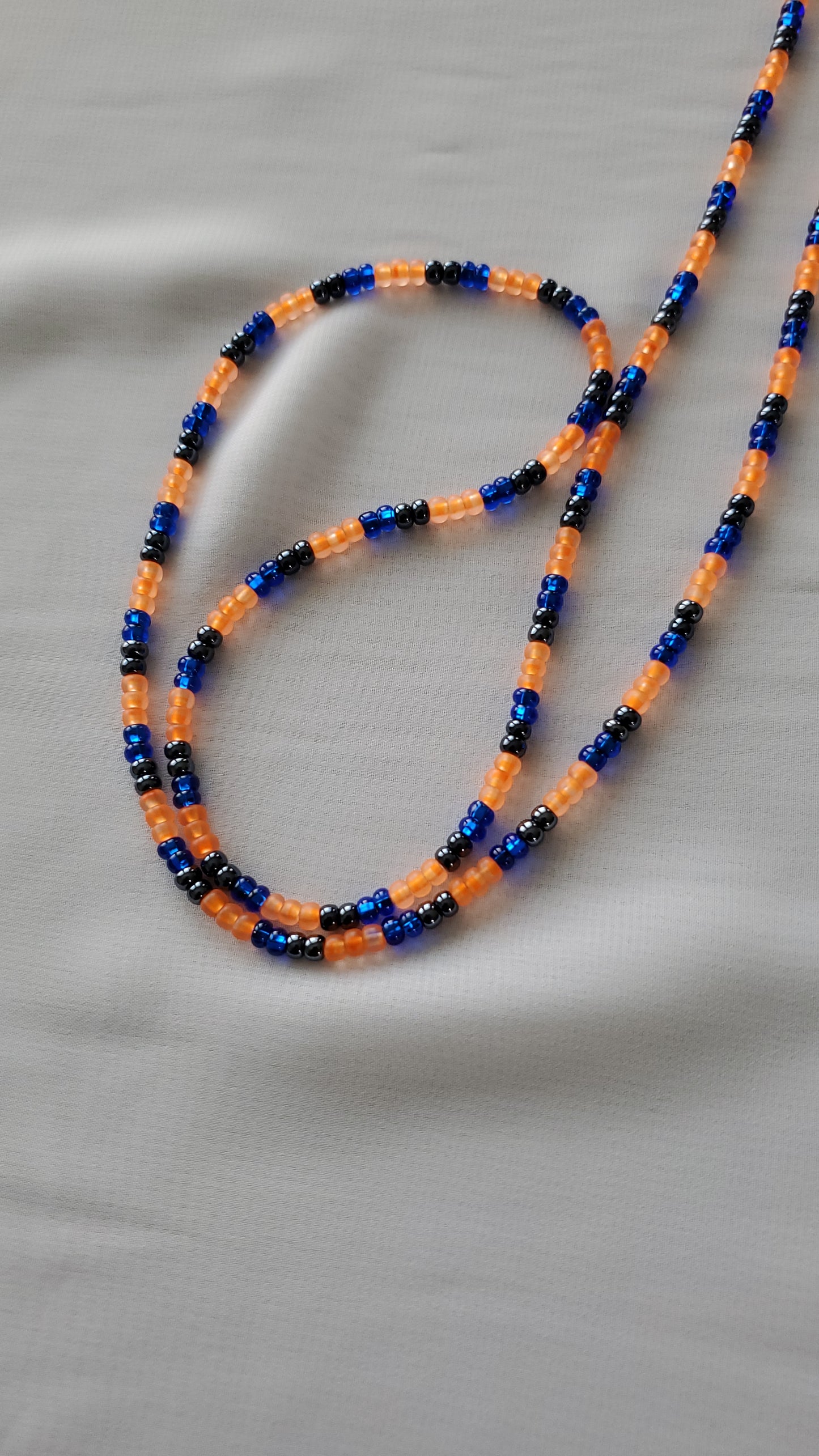 Orange, blue and graphite color waistbead