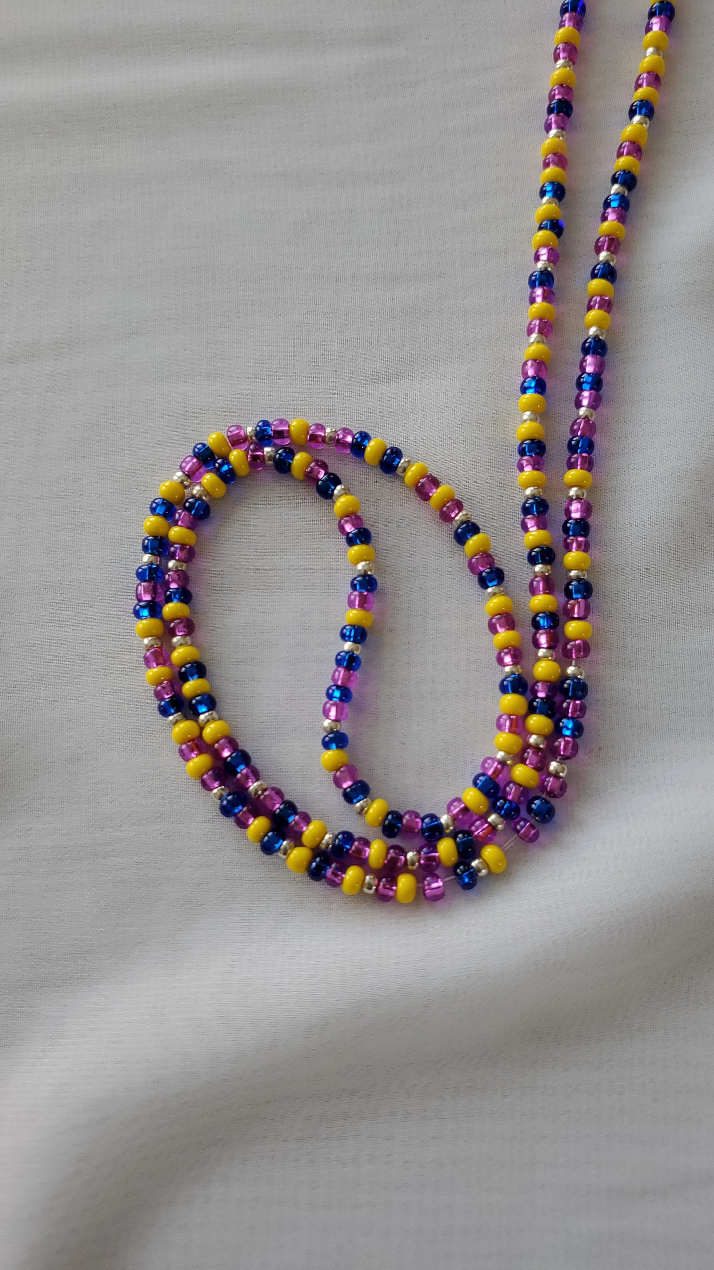 Multi color blue, purple and yellow waistbead