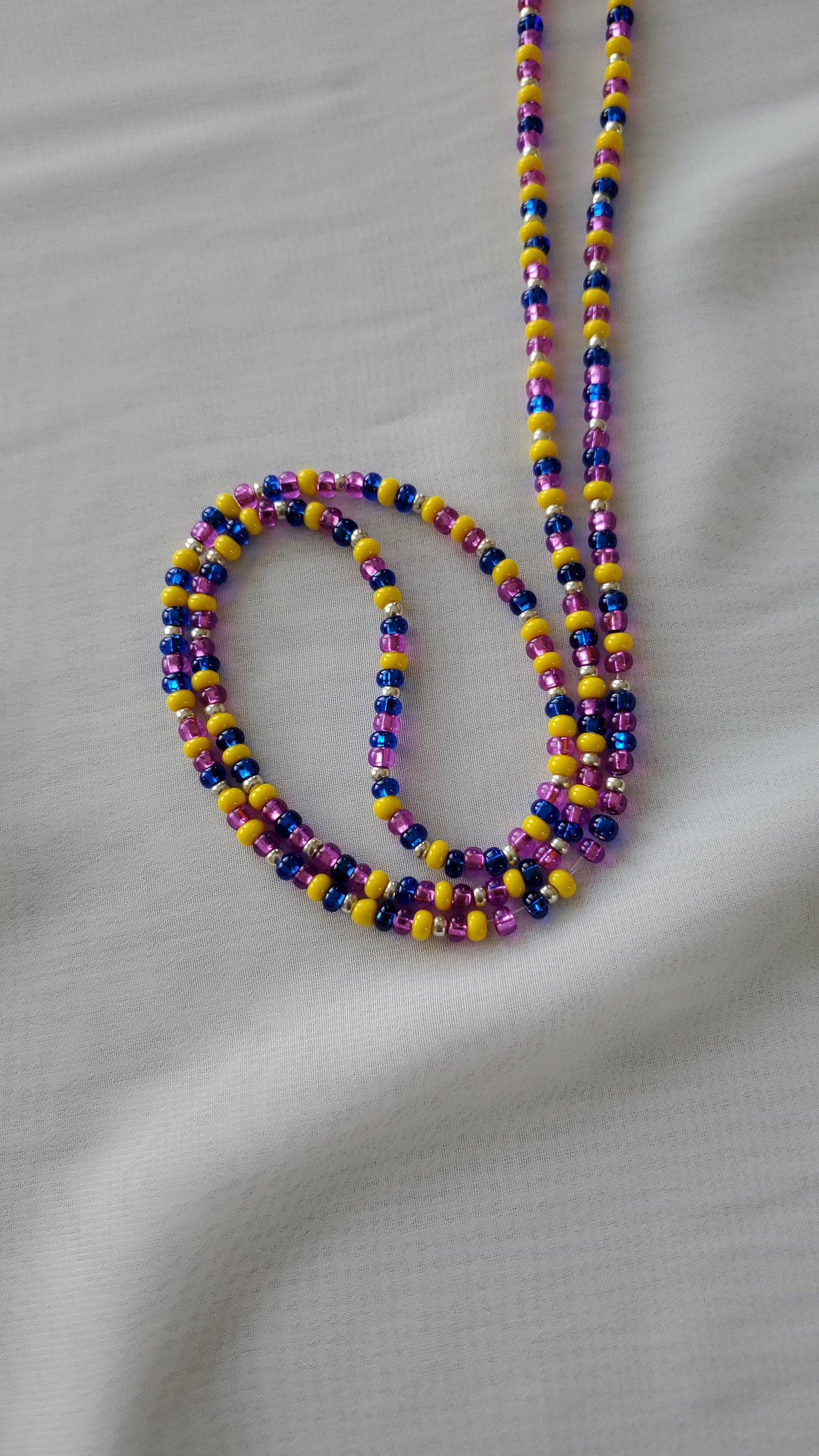 Multi color blue, purple and yellow waistbead