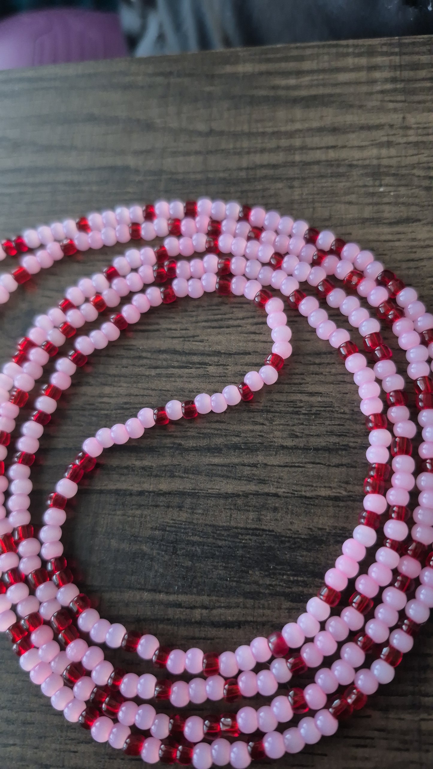 Handcrafted Pink and Red Tie Waistbead - Tie On Design