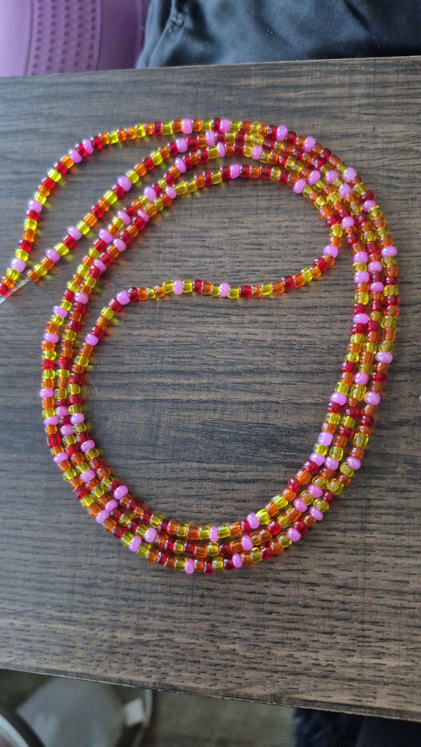Handcrafted Orange, pink, yellow Tie Waistbead - Tie On Design