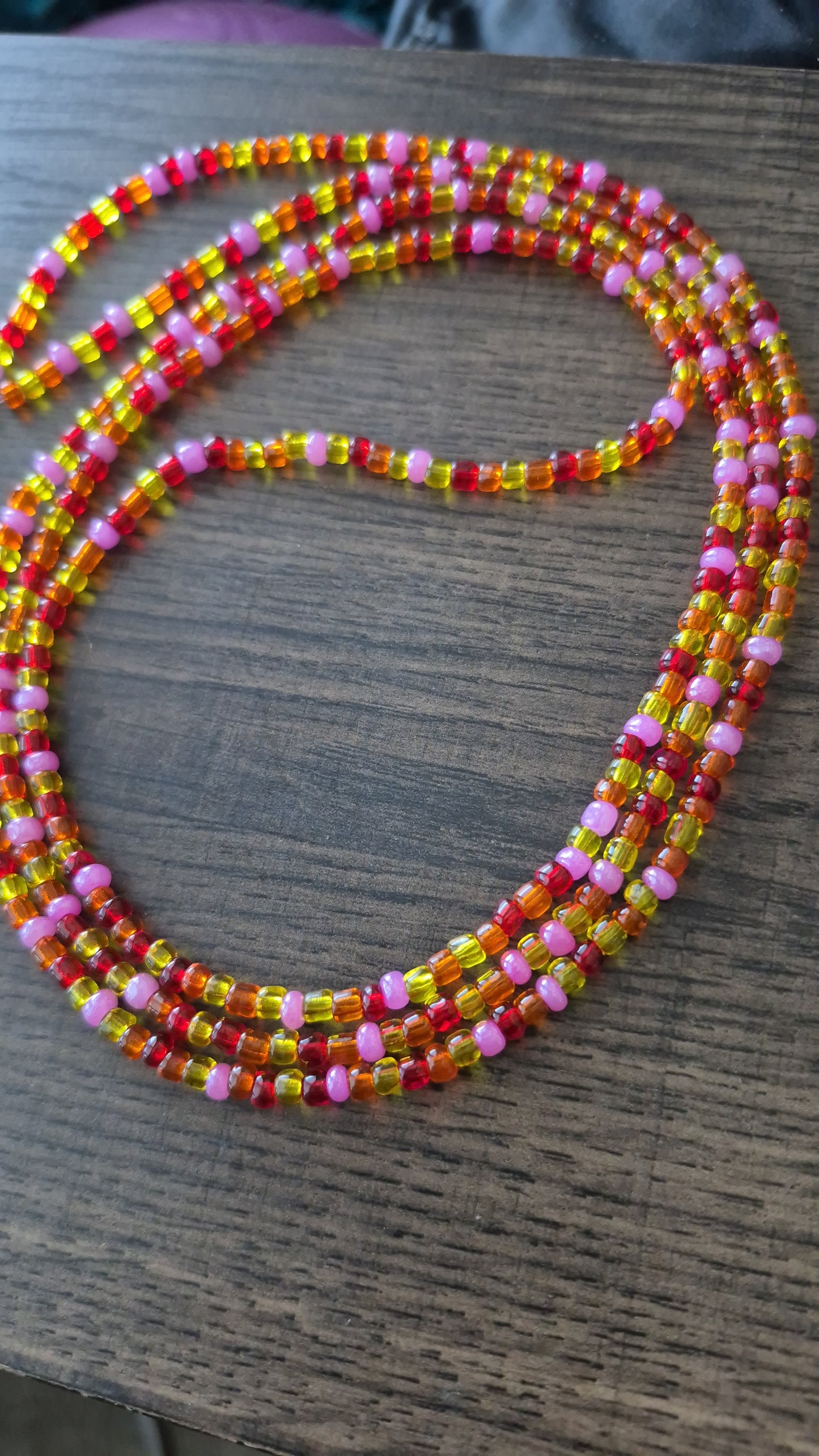 Handcrafted Orange, pink, yellow Tie Waistbead - Tie On Design