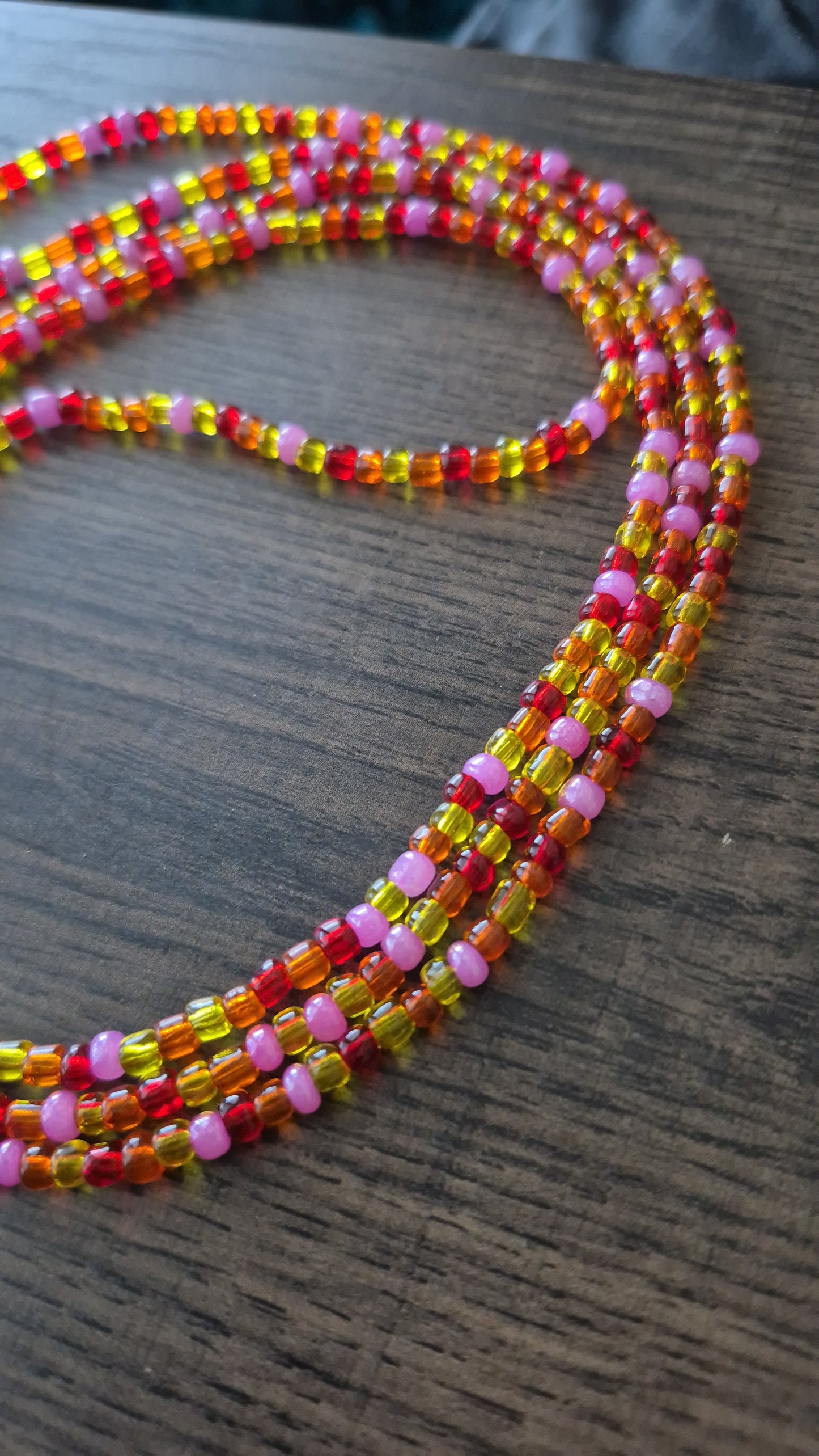 Handcrafted Orange, pink, yellow Tie Waistbead - Tie On Design