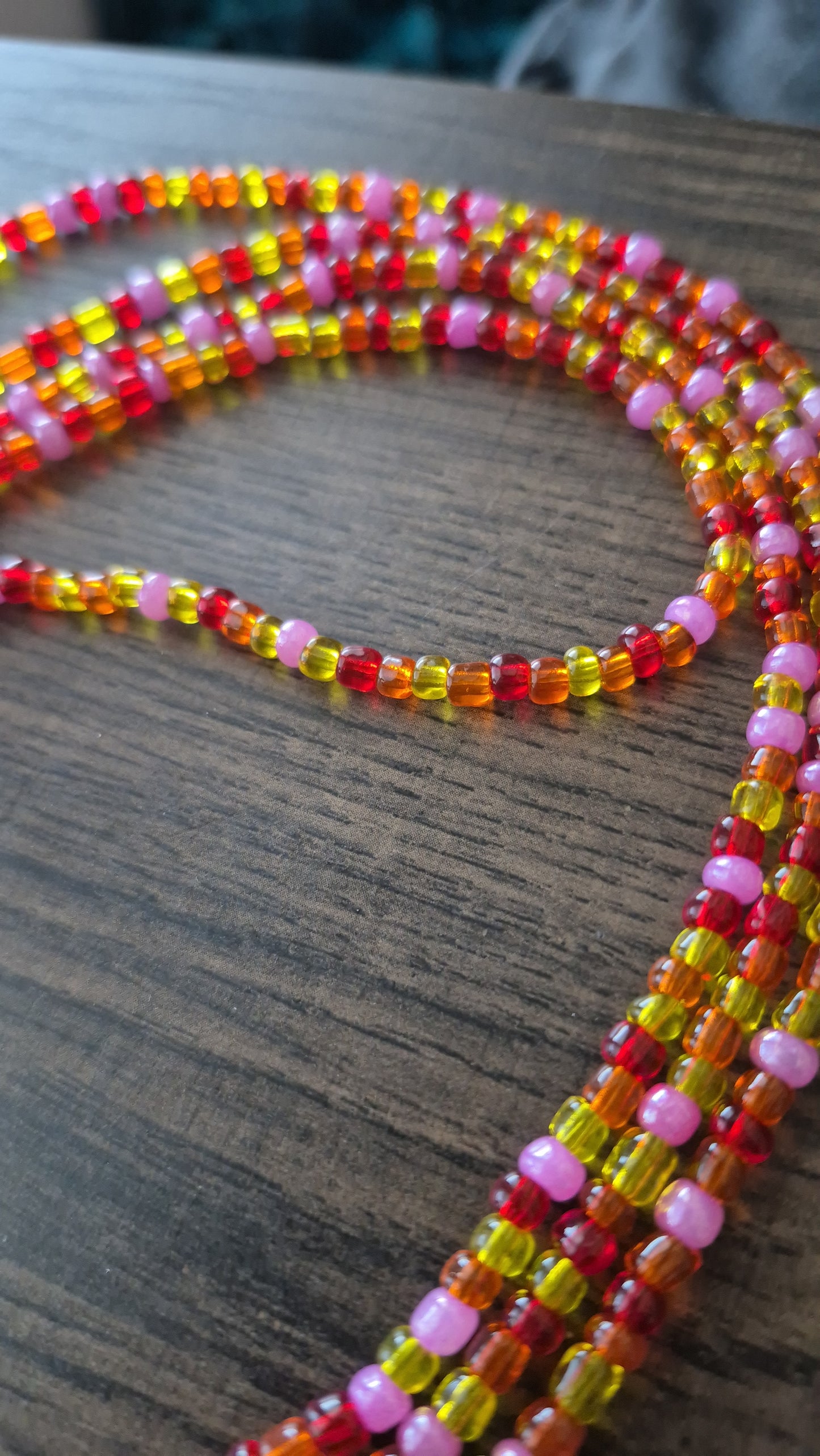 Handcrafted Orange, pink, yellow Tie Waistbead - Tie On Design