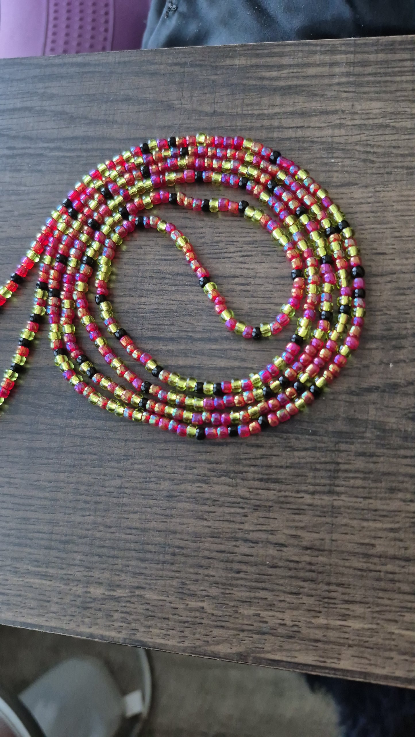 Handcrafted Red, green and black Tie-on Waistbead