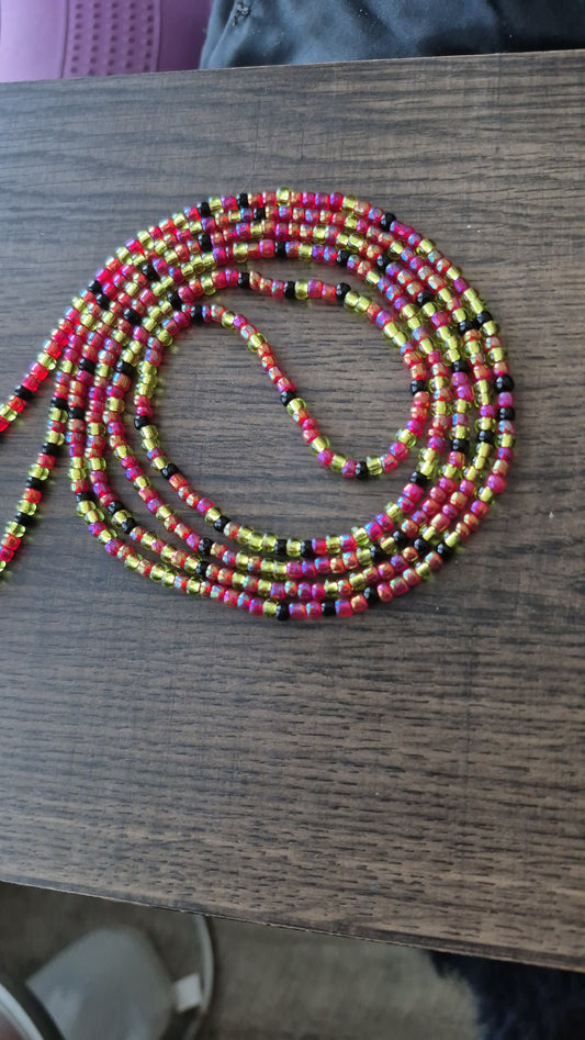 Handcrafted Red, green and black Tie-on Waistbead