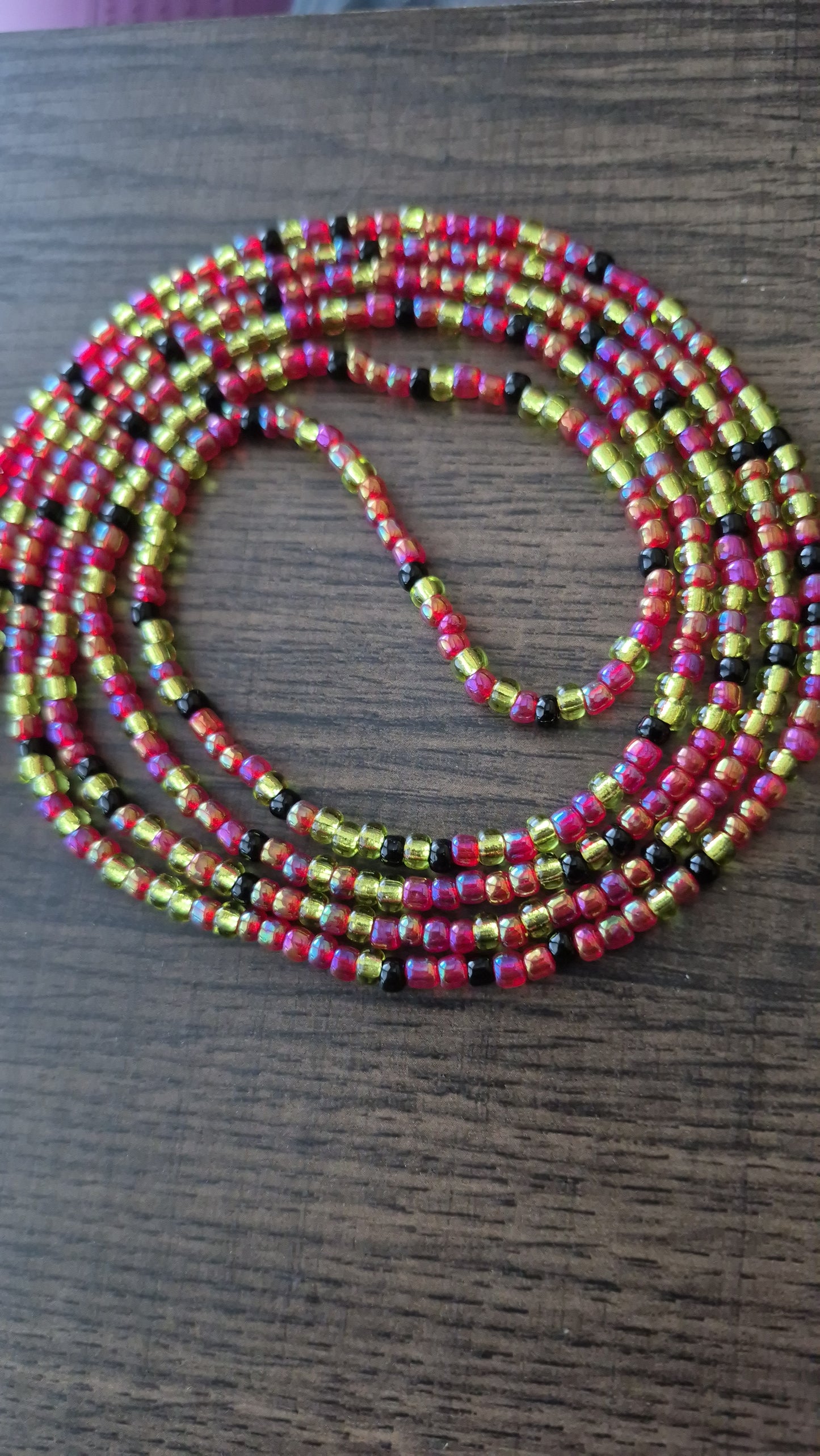Handcrafted Red, green and black Tie-on Waistbead