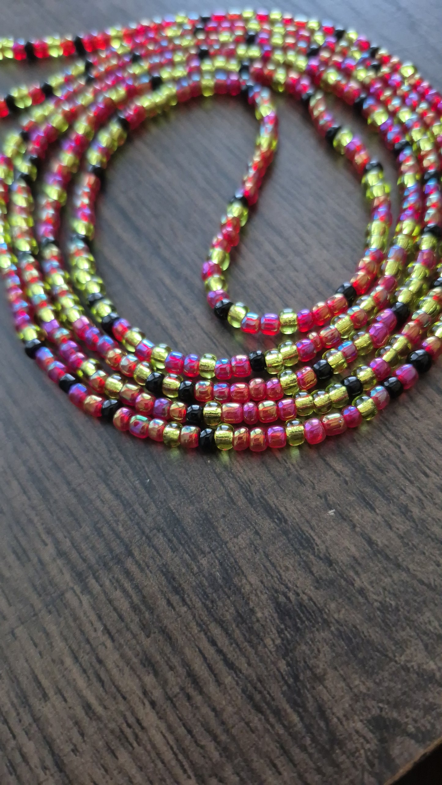 Handcrafted Red, green and black Tie-on Waistbead