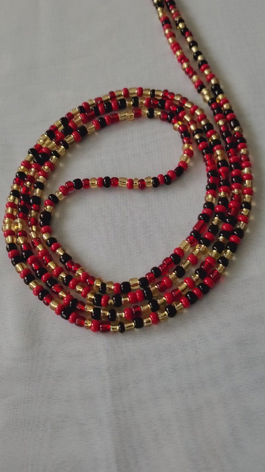 Red, black and gold waistbead