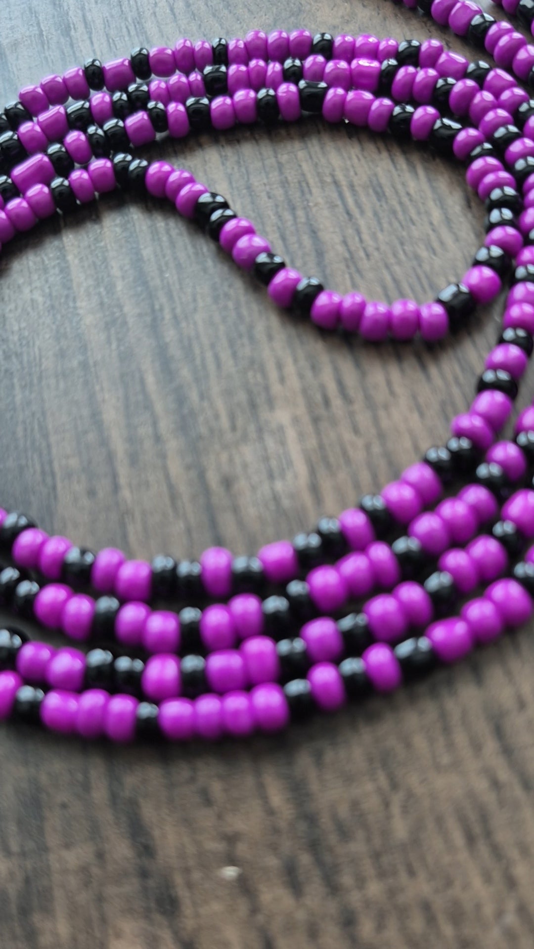 Handcrafted Purple & Black Tie Waistbead - Tie On Design