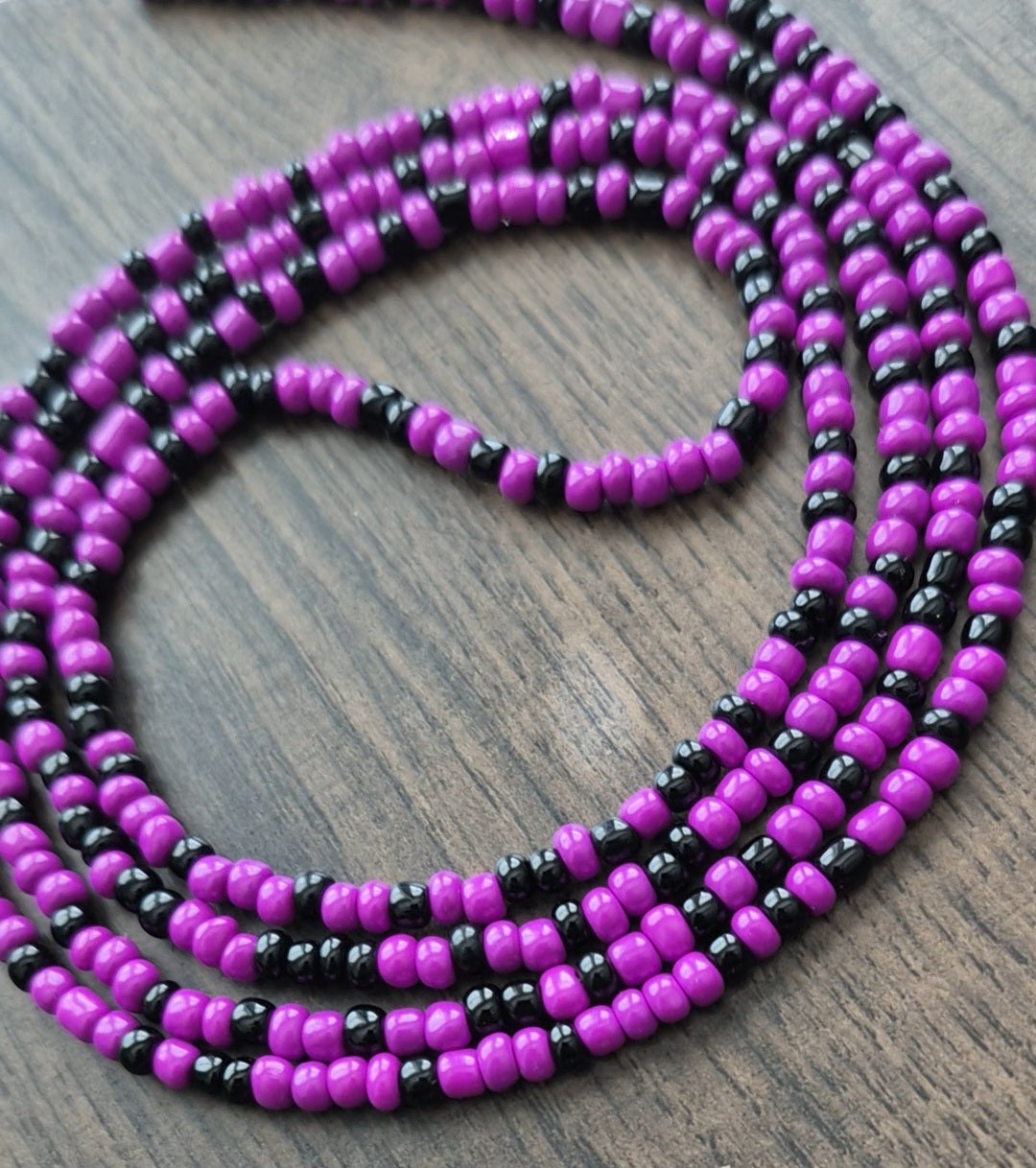 Handcrafted Purple & Black Tie Waistbead - Tie On Design