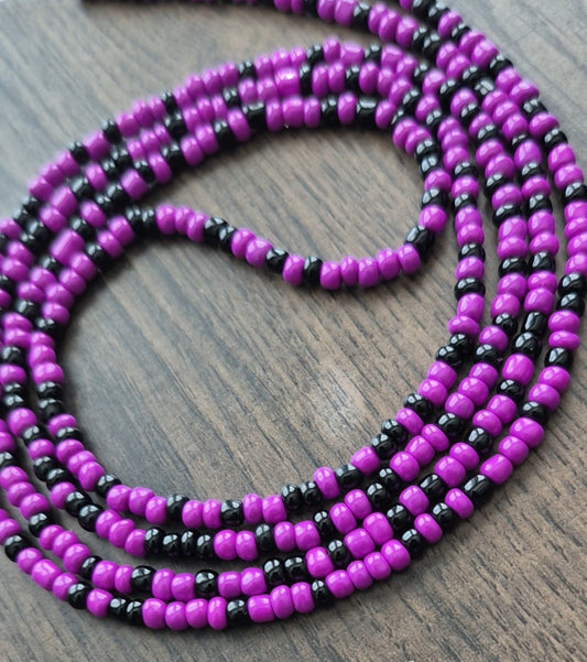 Handcrafted Purple & Black Tie Waistbead - Tie On Design