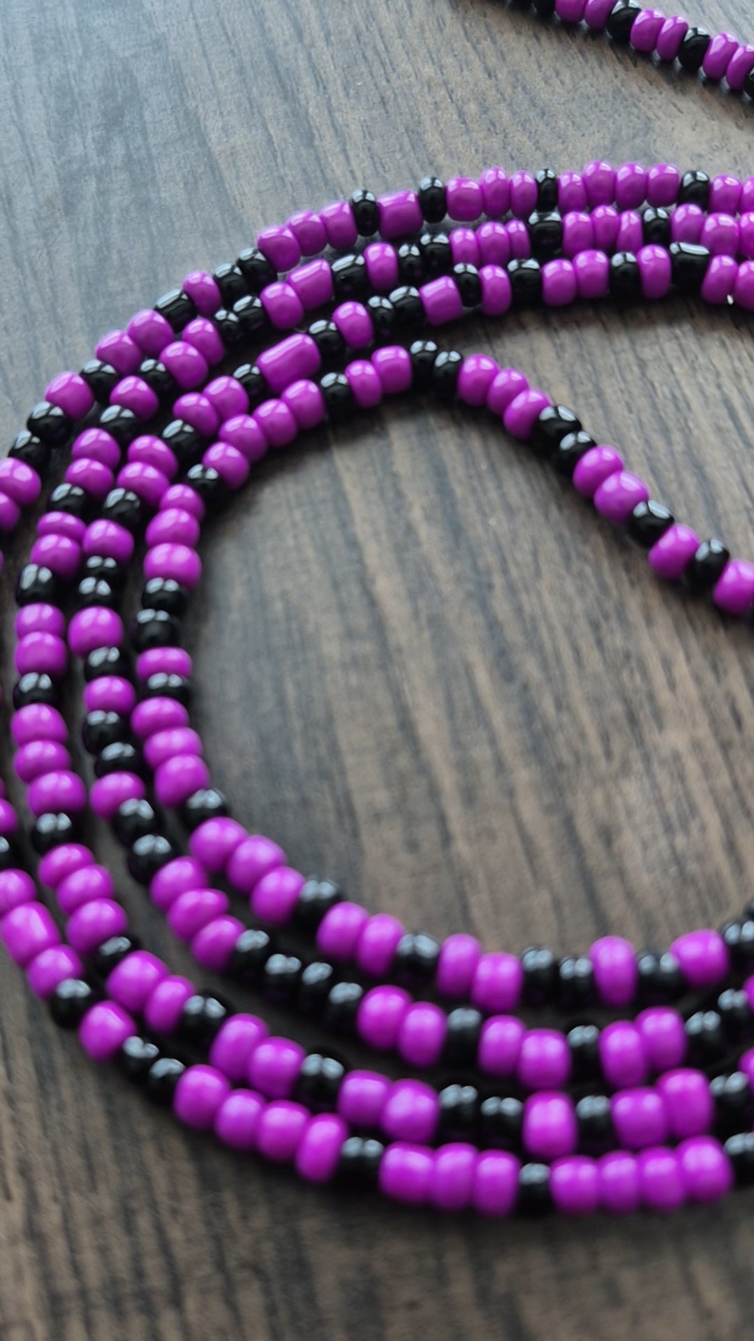 Handcrafted Purple & Black Tie Waistbead - Tie On Design