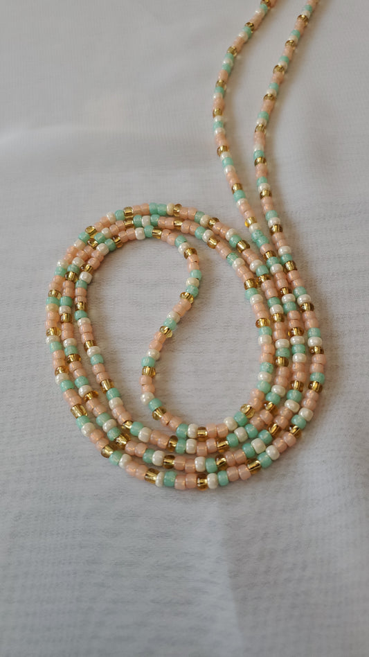 Blush Pink hint of gold Blend Waistbead for Women - Handmade
