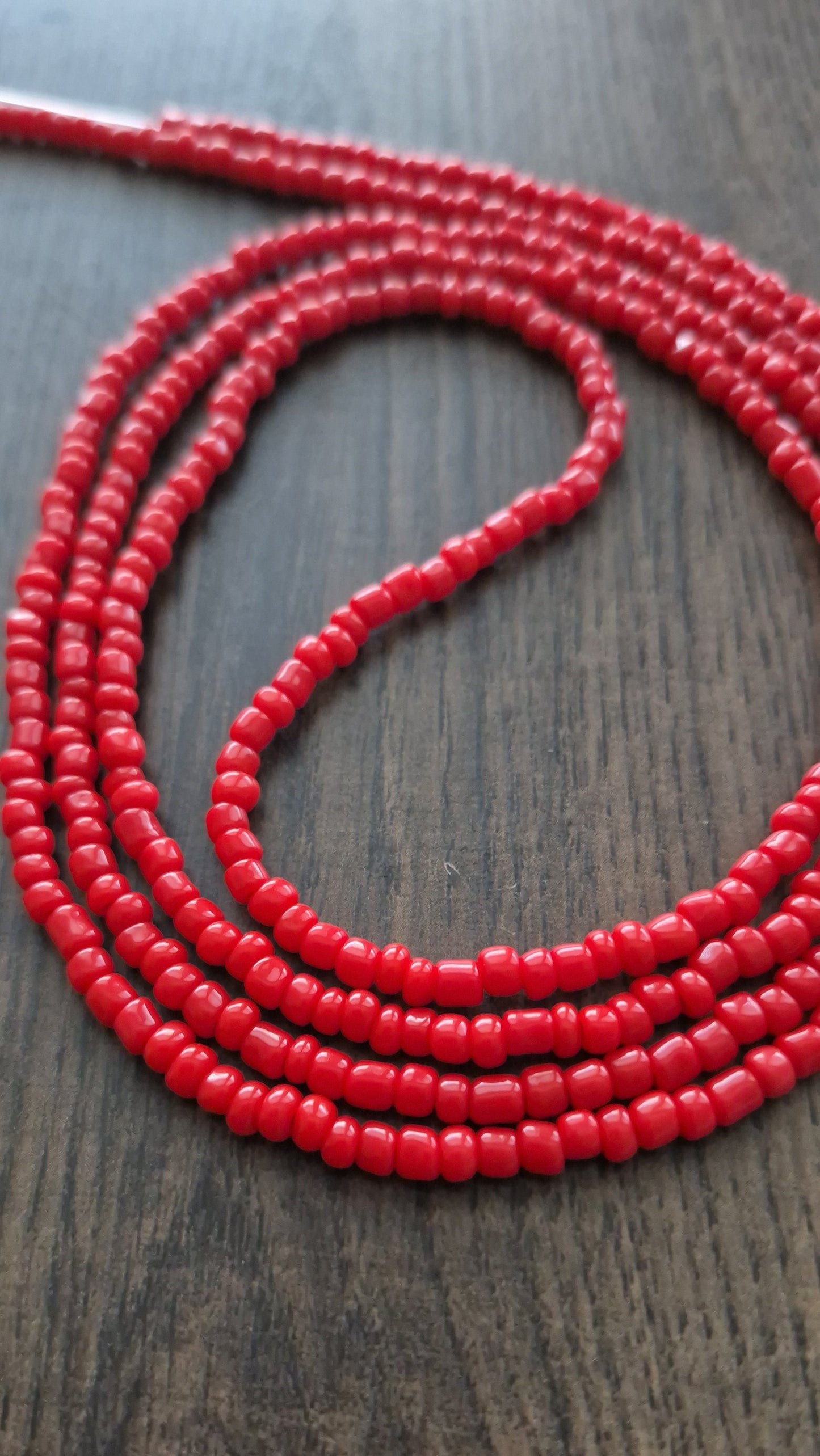 Handcrafted Solid Red Tie Waistbead - Tie On Design