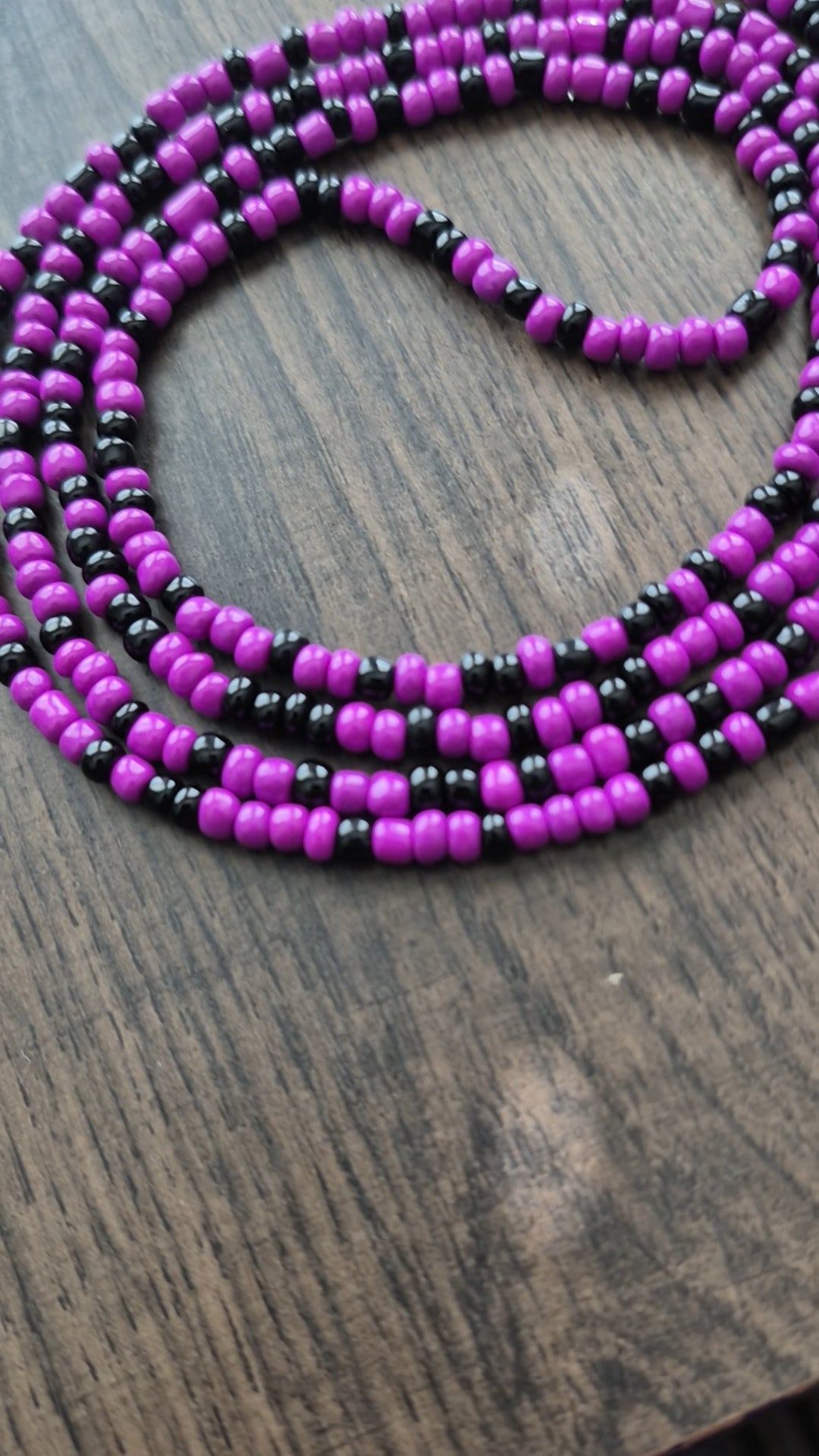 Handcrafted Purple & Black Tie Waistbead - Tie On Design