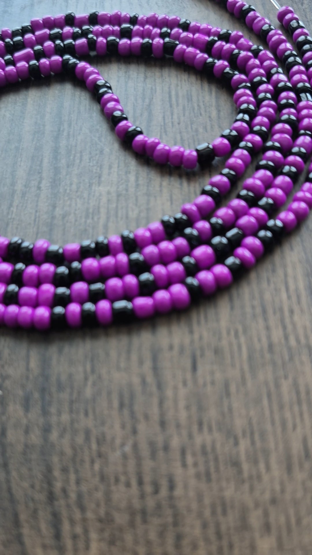 Handcrafted Purple & Black Tie Waistbead - Tie On Design