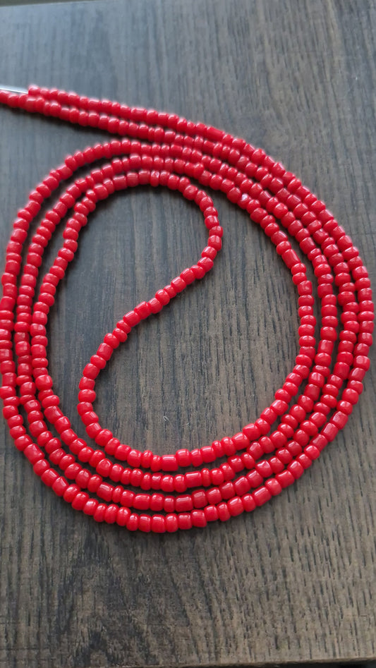 Handcrafted Solid Red Tie Waistbead - Tie On Design