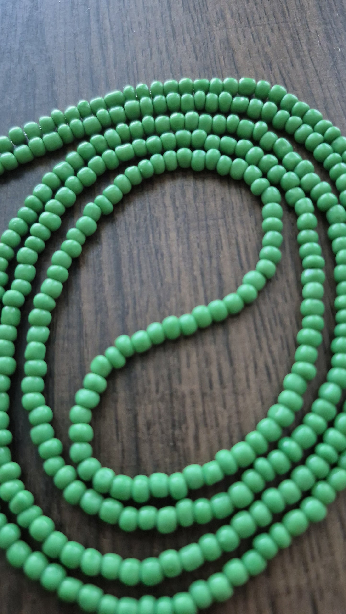 Handcrafted Solid Green Tie Waistbead - Tie On Design