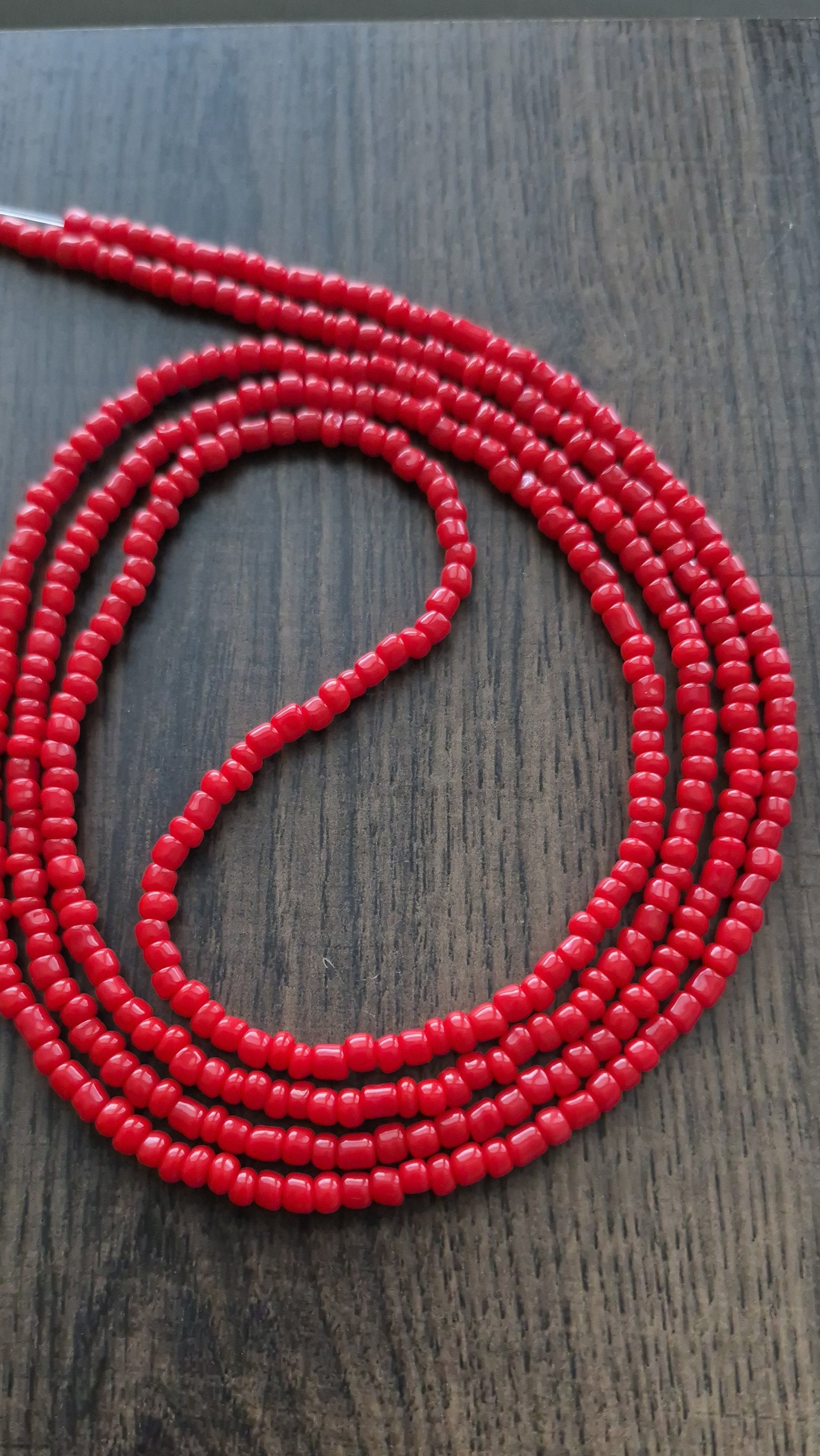 Handcrafted Solid Red Tie Waistbead - Tie On Design