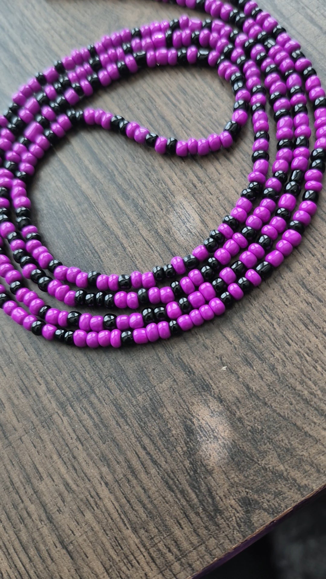 Handcrafted Purple & Black Tie Waistbead - Tie On Design